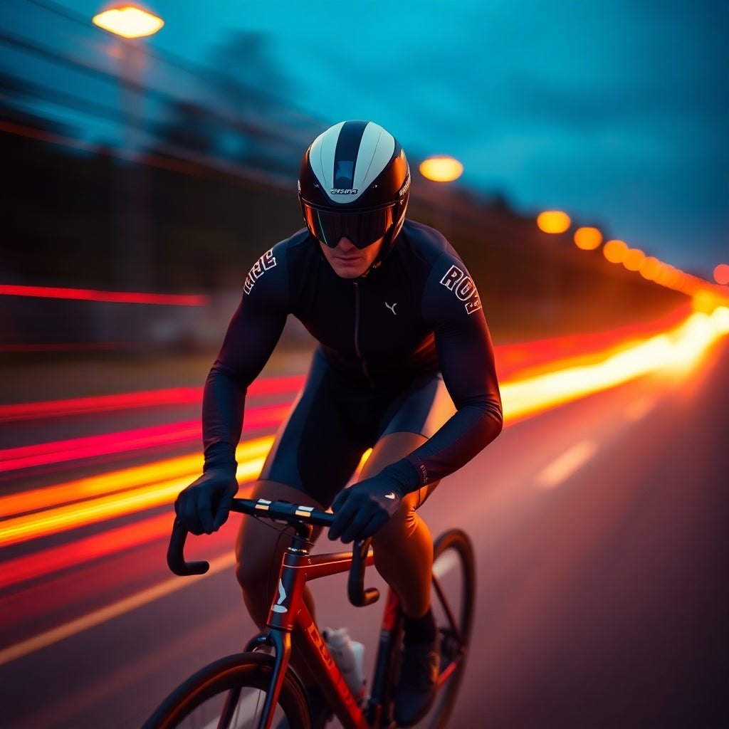 Image of cyclist on road with blurred background